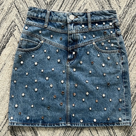 Brand New Sandro Paris Womens Denim Jean Embellished Skirt Sandro
